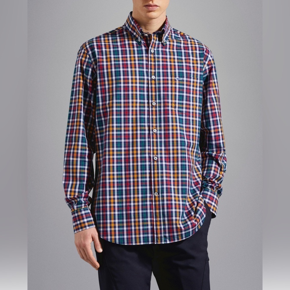 Paul & Shark Multicolor Plaid check button down contemporary Casual Shirt 41/S